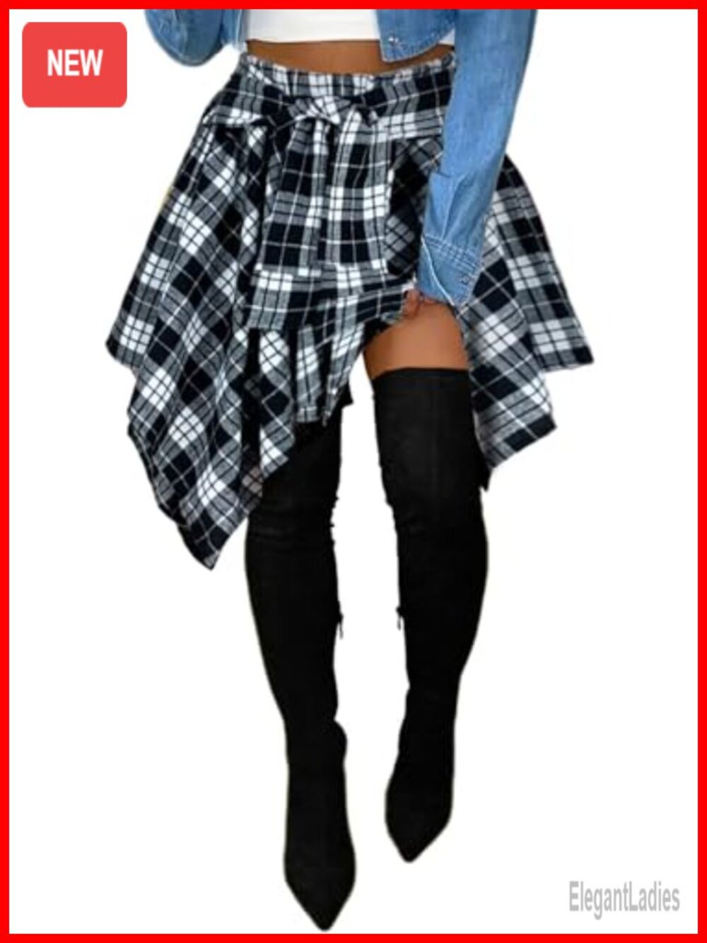 Plaid Mini Skirt Elastic High Waist Tie Front Pleated Skort Streetwear